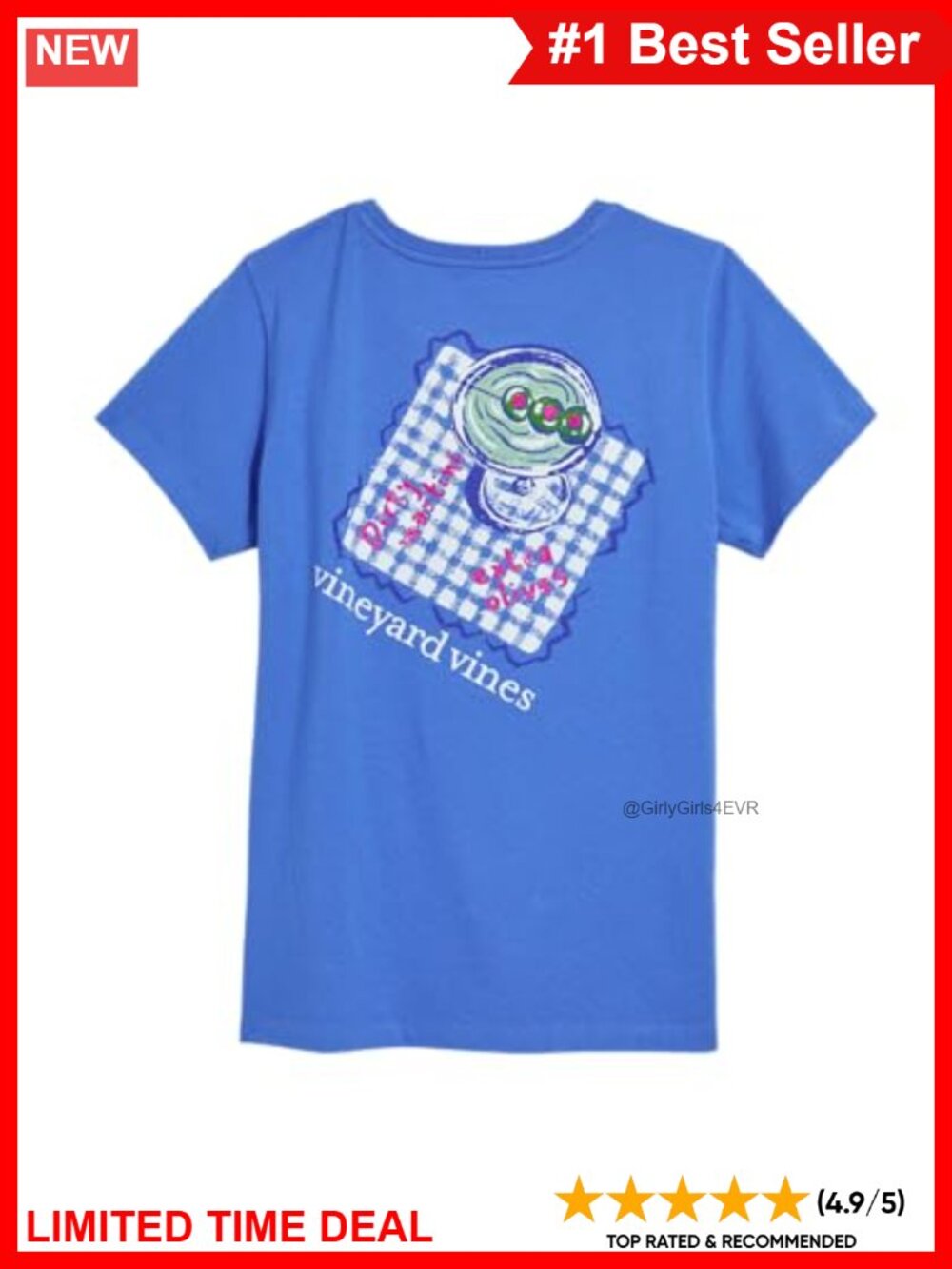 Washed Cotton Pocket Tee Martini Picnic Hand Painted Short Sleeve Crew Neck